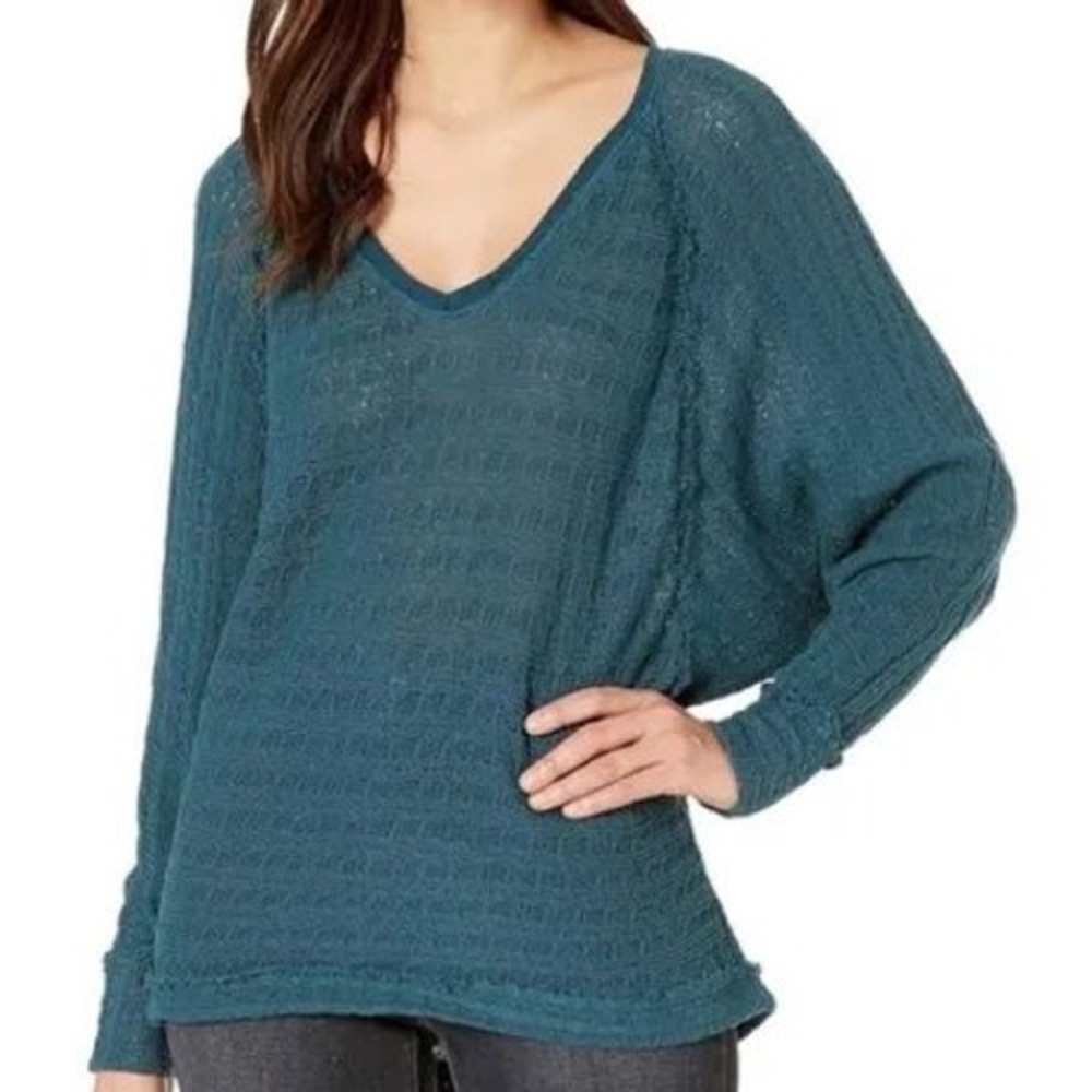 Free People We The Free Thien's Hacci Knit Top In Teal Night Size Small